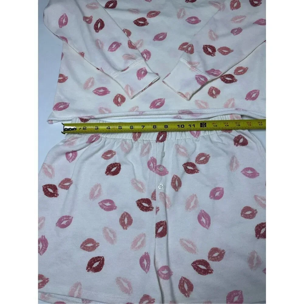 Grayson Threads Womens Sleepwear Set Size L Kiss Print Top & Shorts Cotton Blend